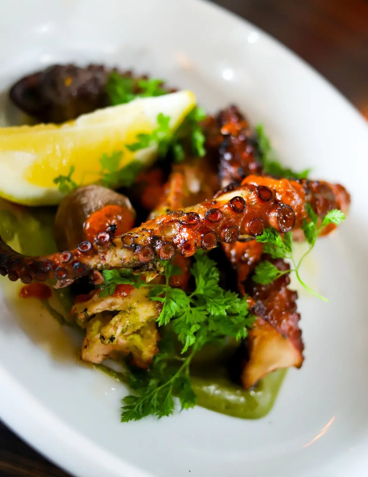 Grilled octopus with lemon and fresh herbs